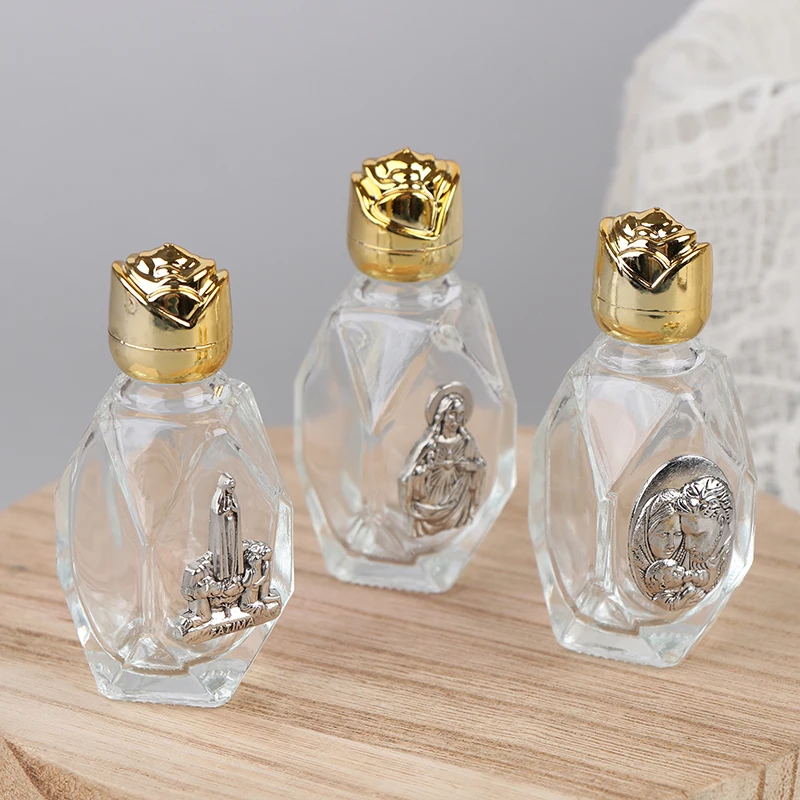 زجاجة مياه مقدسة كاثوليكية سعة 15 مل، زجاجة نحت عذراء كريستيان ذهبية، زجاجة مياه مقدسة #3