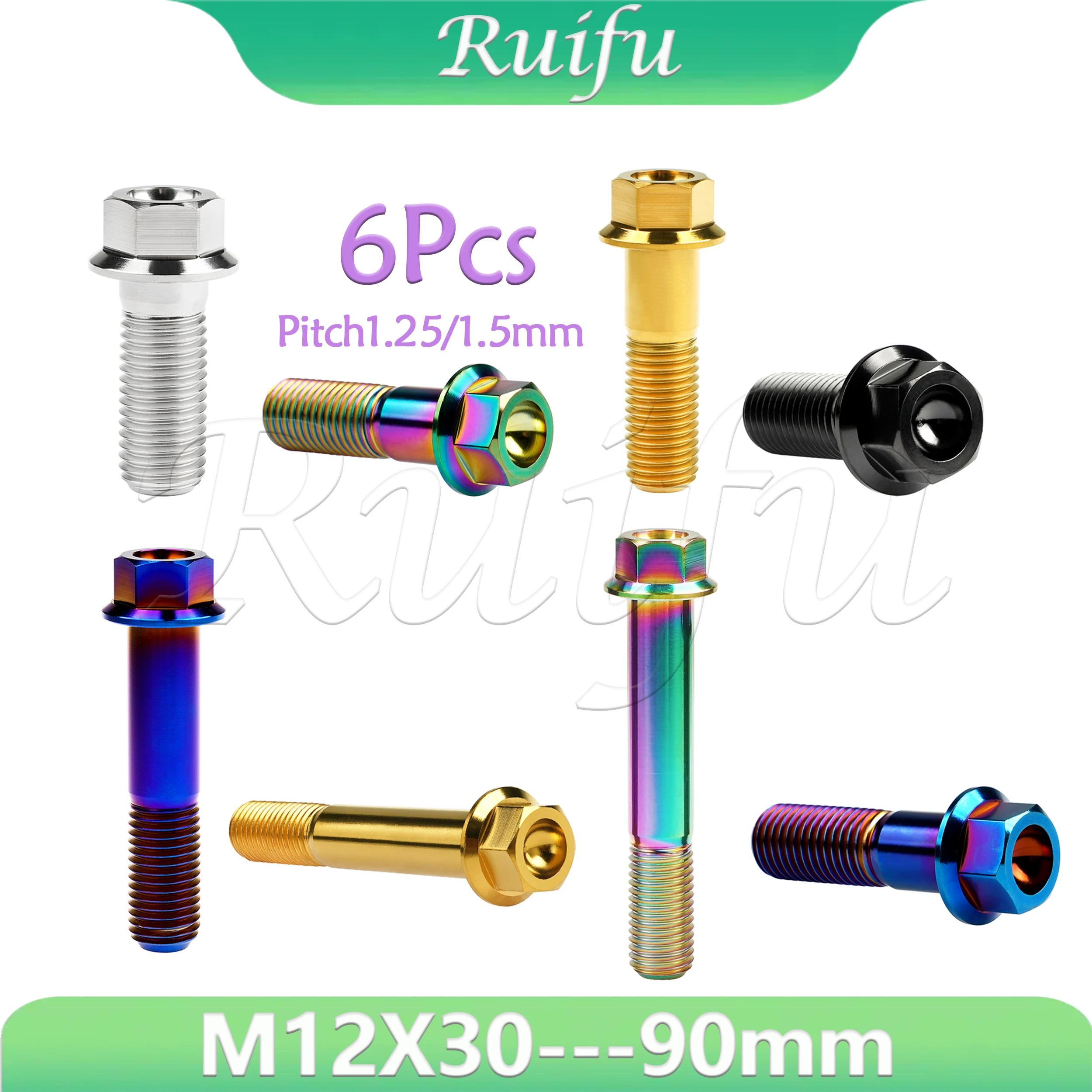 

Ruifu Titanium Bolt 6pcs M12X30-- 90mm Hex Head Flange Screw Bicycle Fixed Parts Pitch1.25/1.5mm