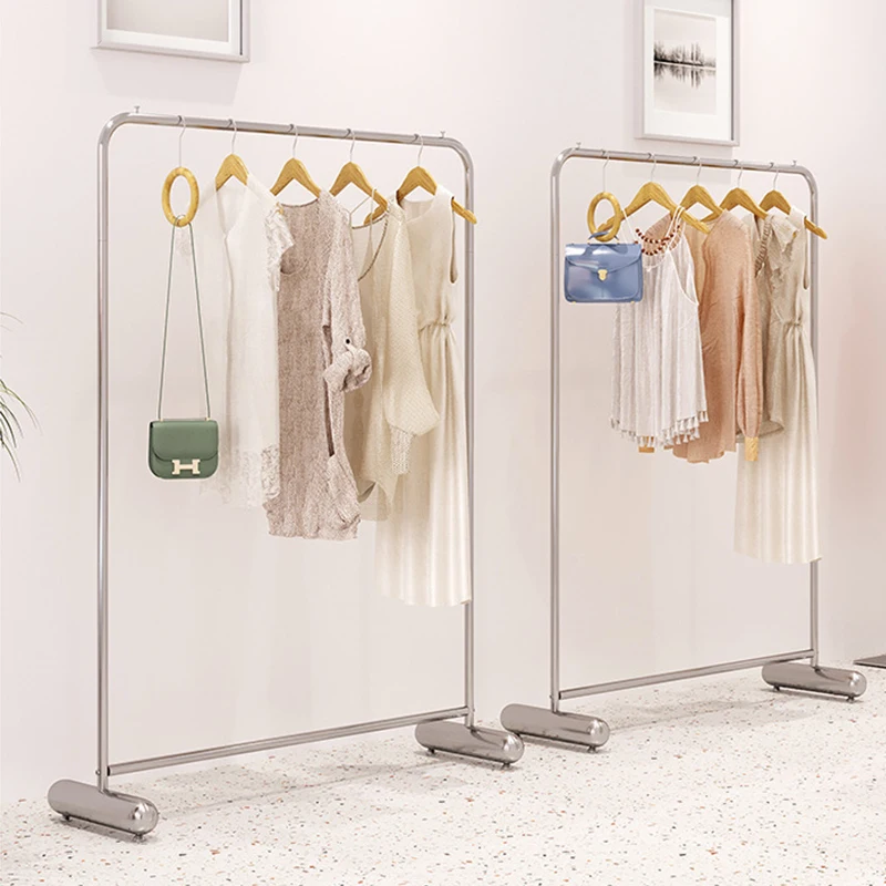 custom，Clothing Store Simple Wrought Iron Clothes Display Stand Horizontal Bar Floor-to-ceiling Metal Hanger