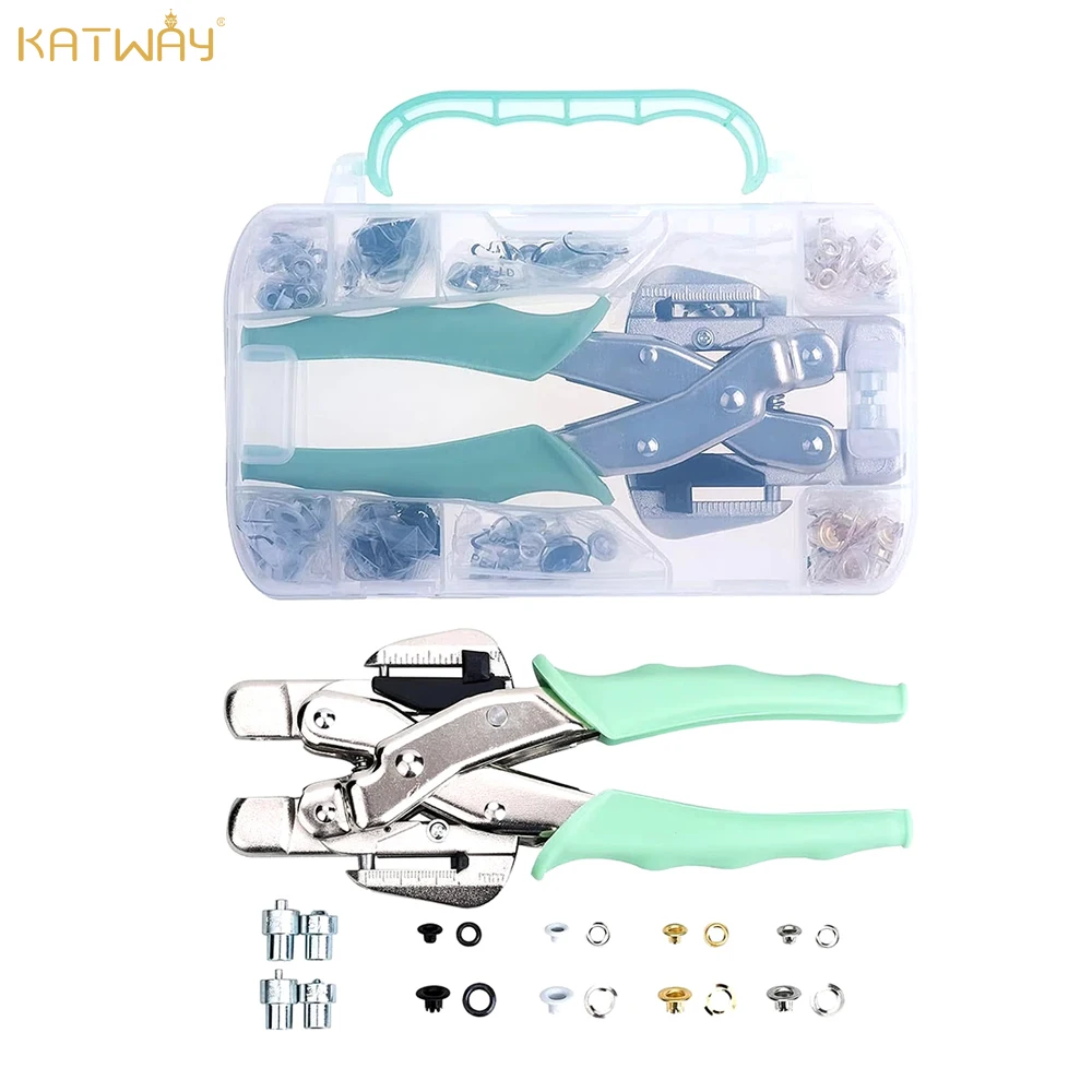 

All-in-One Eyelet Press Pliers Kit 1/8" & 3/16" Grommet Tool Kit with 160 Gold Silver White Black Metal Eyelet Grommets HH-AA253