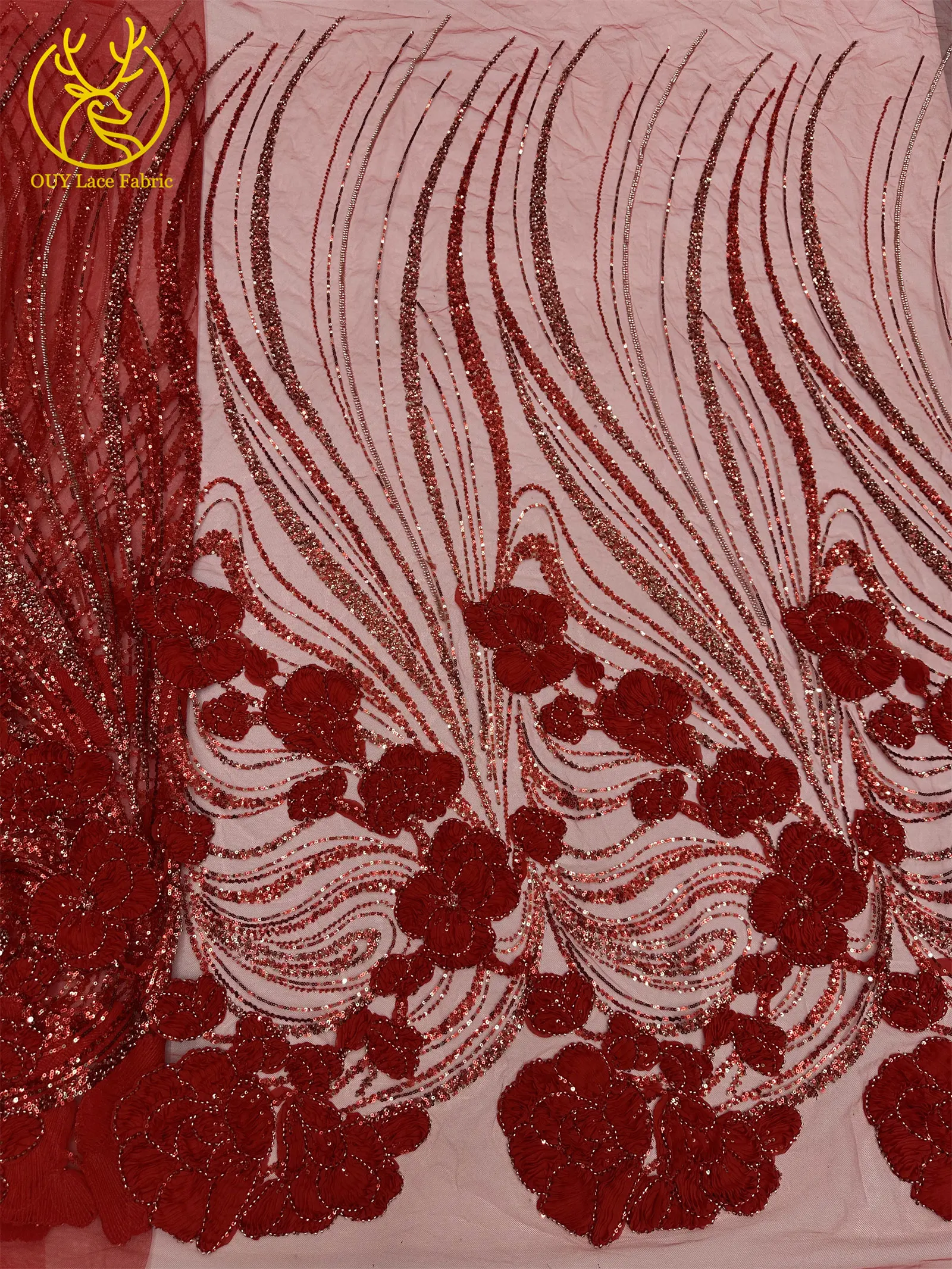 Modische französische 3D-Mesh-Stickerei-Spitze, afrikanischer Perlen-Spitzenstoff, himmelblauer nigerianischer Tüll-Spitzenstoff für Hochzeitskleider und Partykleider zum Nähen – Detail 13