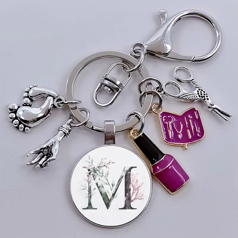 DIY fashion nail art A-Z letter eight-character buckle keychain nail polish nail clipper hand keychain girl sexy lady jewelry