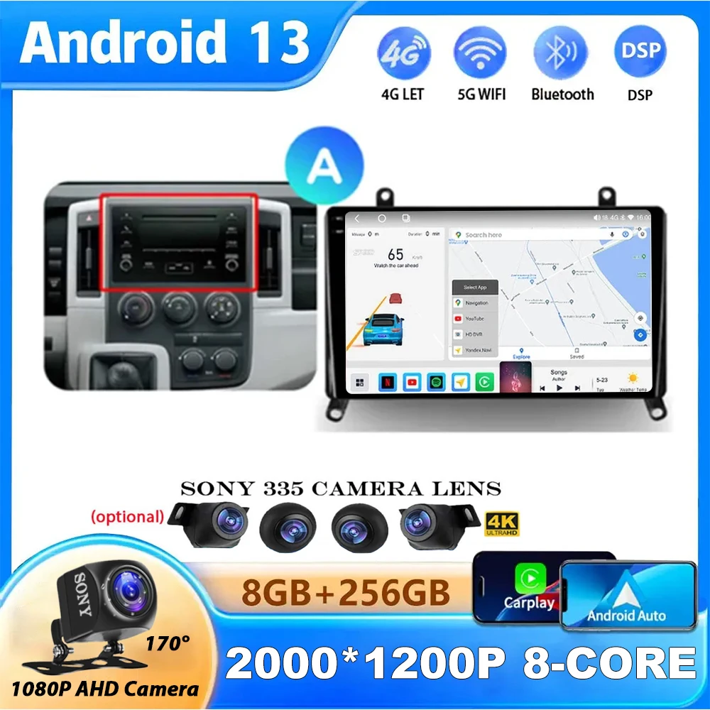 Android 13 Car Radio For Toyota Hiace H300 VI 6 GranAce I 1 2019 - 2022 Multimedia Video Player Navigation GPS Android No 2Din