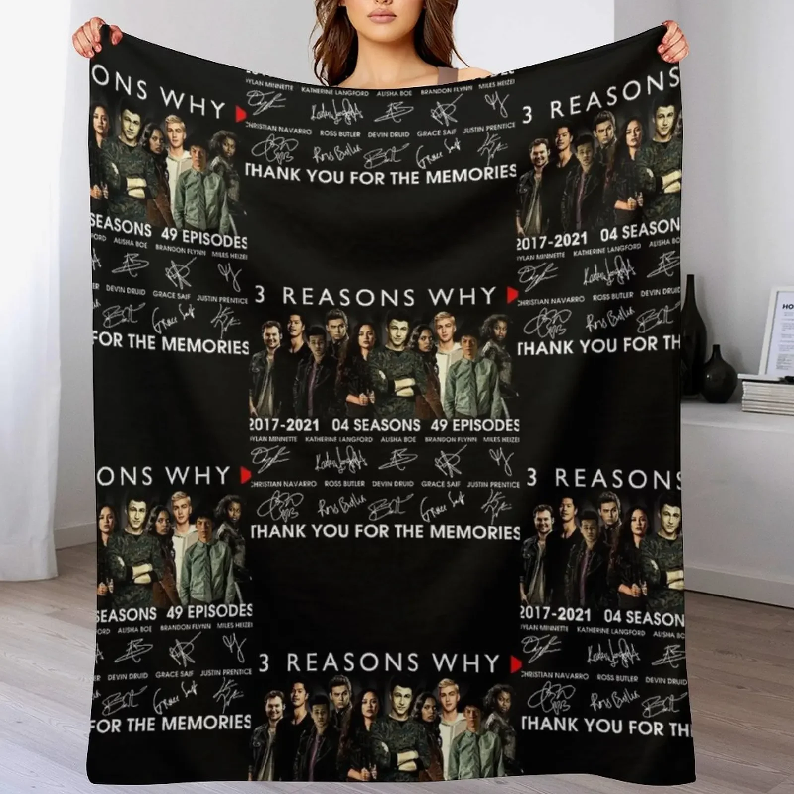 

13 Reasons Why Members Signature And Thank You For The Memories Shirt Throw Blanket Decorative Sofas Blankets For Bed Blankets