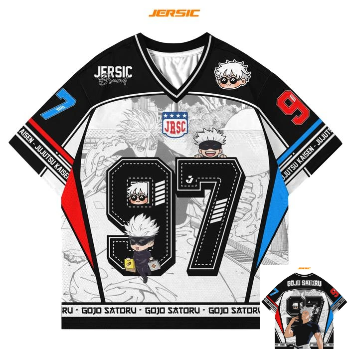 97 Jersey Gojo Satoru Jujutsu Kaisen Anime Y2k Estilo Coreano Kpop Beisebol Hóquei Camiseta Moda Casual Anime Unissex Tops Tee