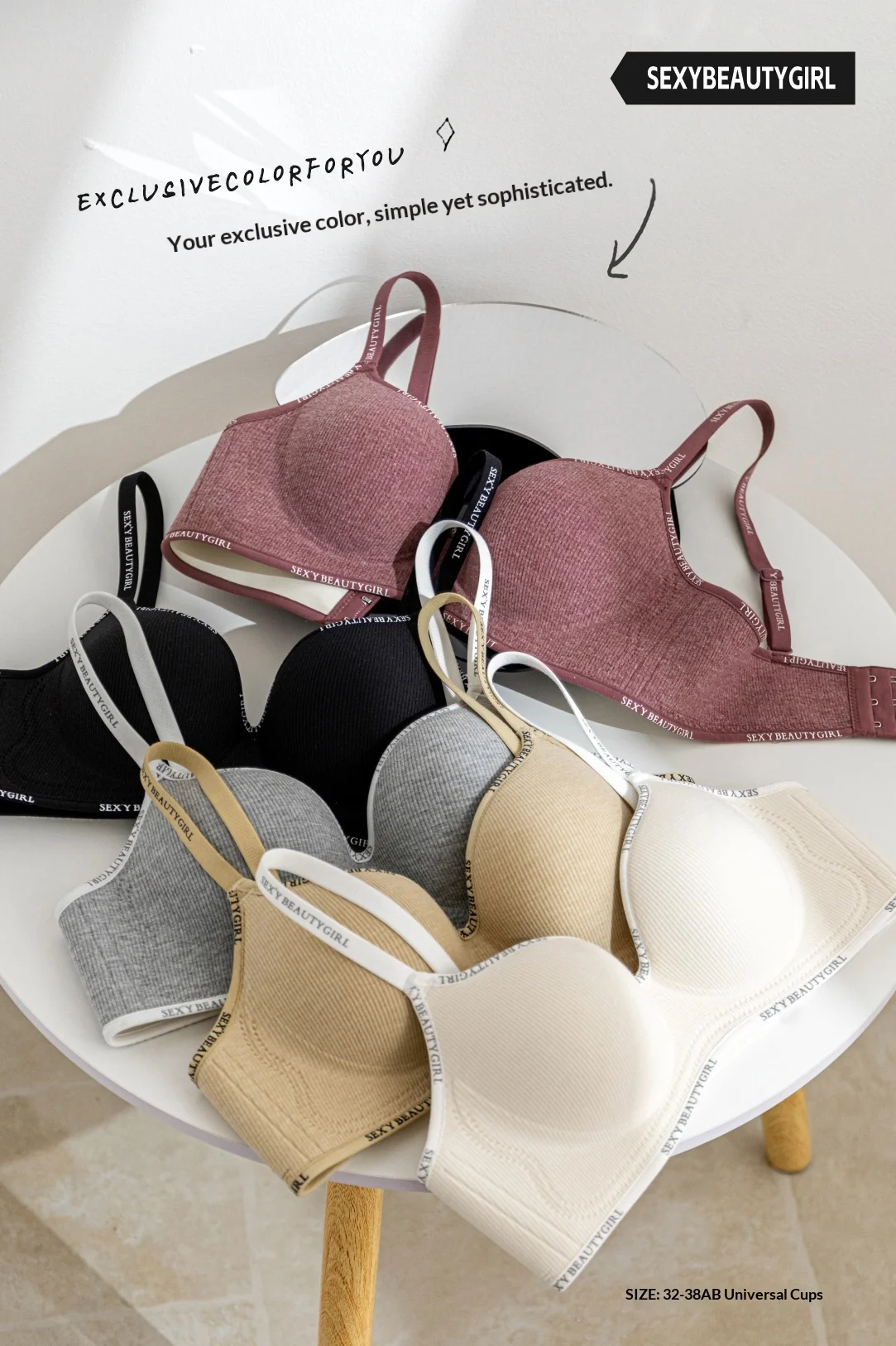 New Women's Bra: Push-Up Bra for Smaller Busts, Letter-Printed, Wire-Free, Skin-Friendly, Seamless, One-Piece, Teenage Girls' Br