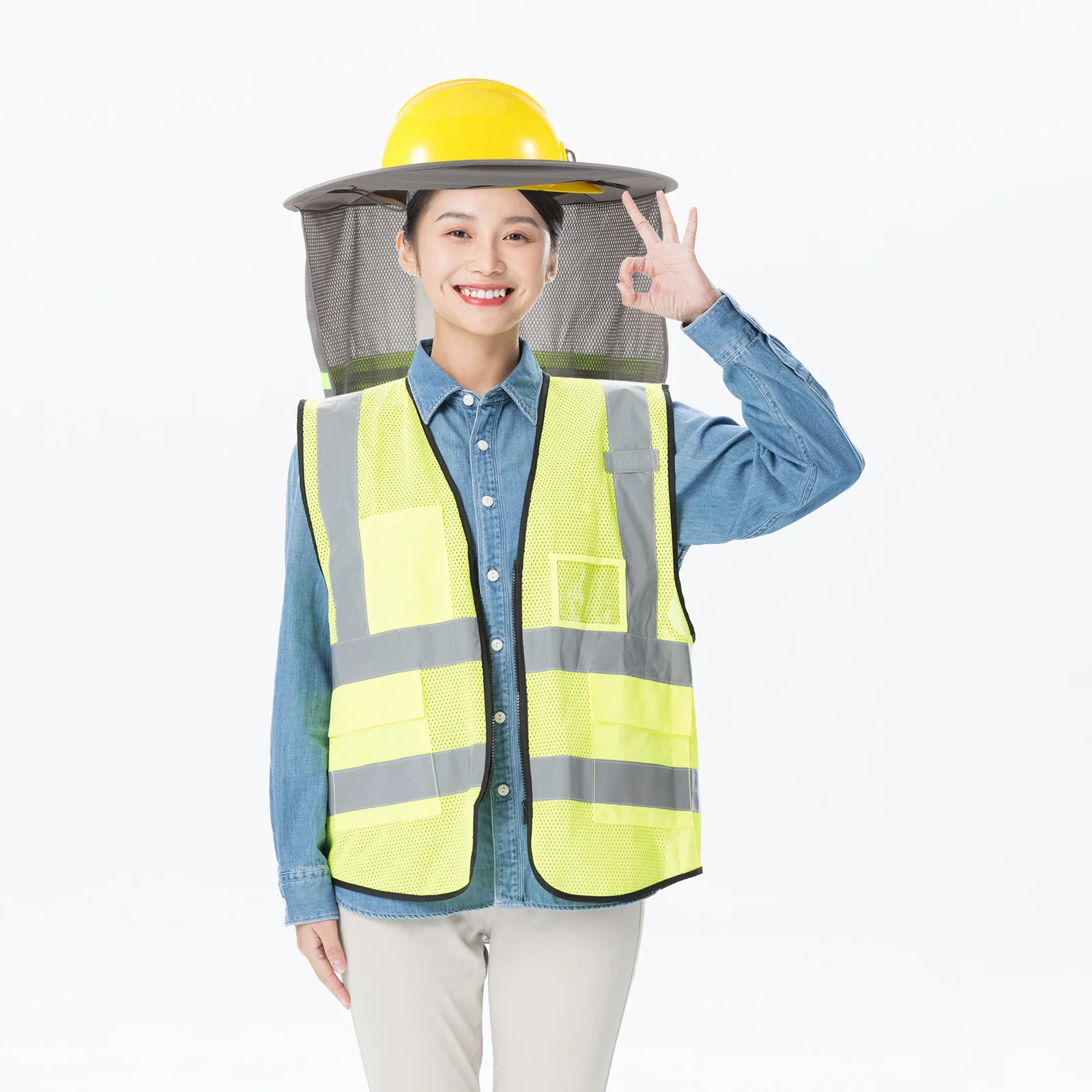 Sun Protection Hat Set Gray Ice Silk Hard Hat Shade Visor Neck Shield Construction Cover Wind Sand Proof Safety Gear
