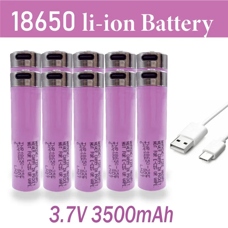 

CK certification 18650 Battery Latest Bestseller 35E USB TypeC Rechargeable Battery, 3.7V 3500mWh Charging Cable+Free Shipping