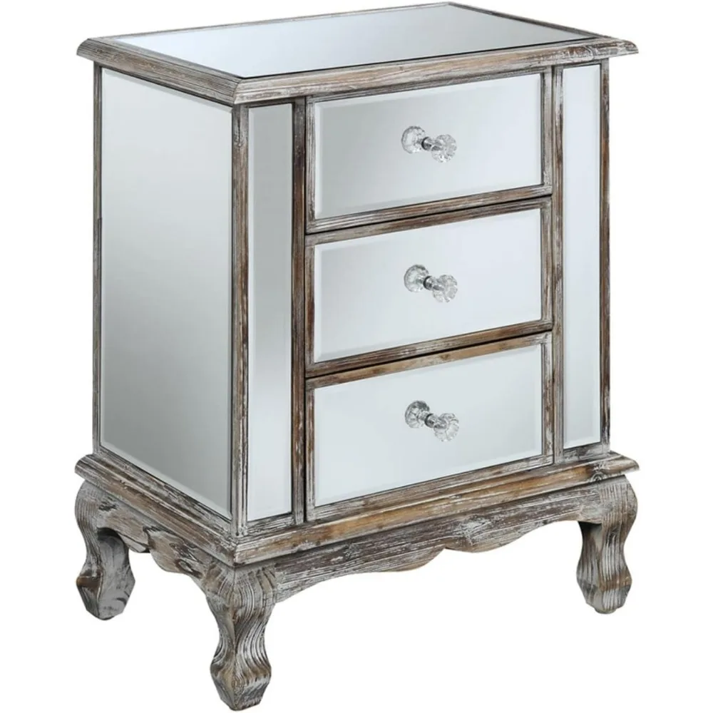 

Gold Coast Collection 3-Drawer End Table, 12 in x 19 in x 24.75 in, Weathered White/Mirror