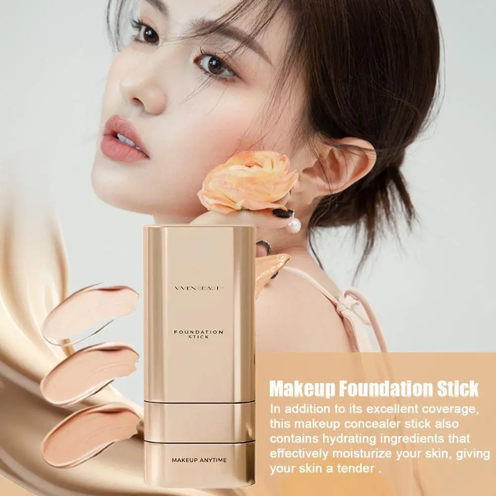 Face Foundation Stick With Brush, Velvet Moist Light Concealer Full Coverage Oil Control Dark Circles Corrector Facial Makeup