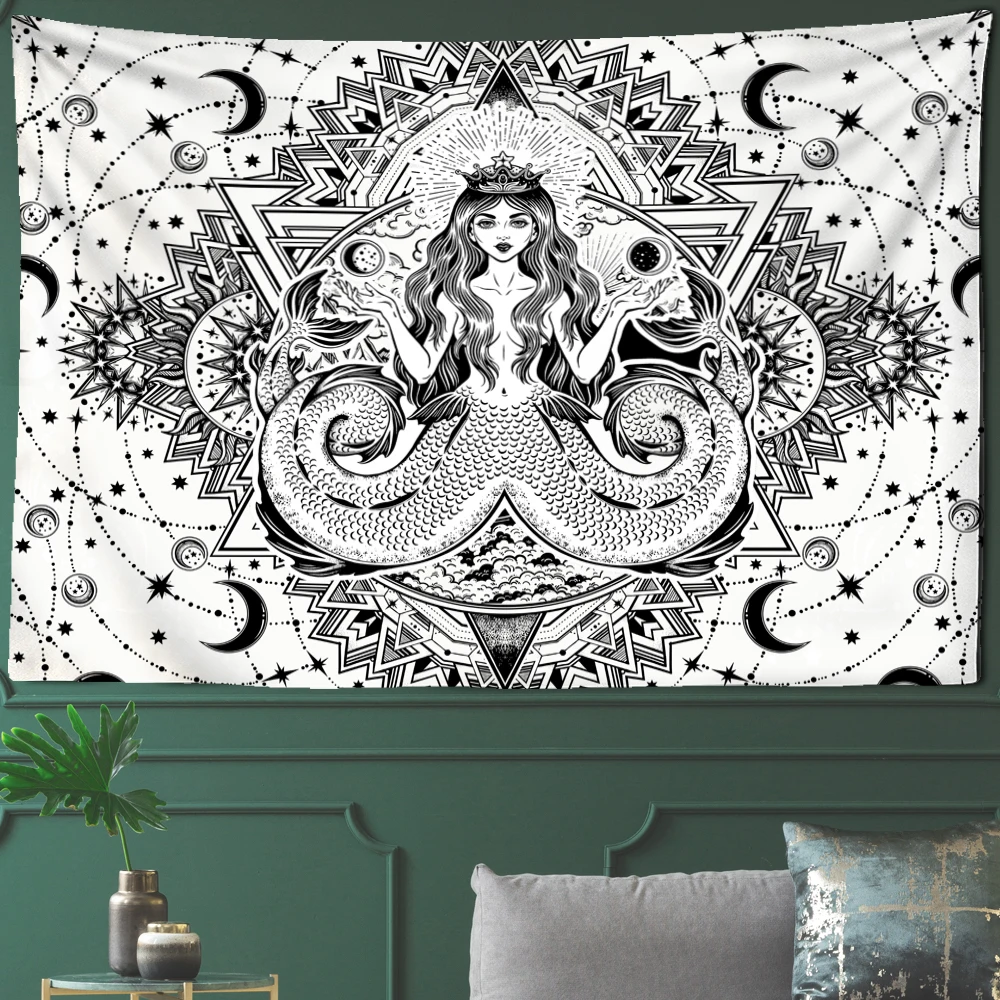 Mermaid Tapestry Wall Hanging Psychedelic Witchcraft Good Luck Bohemian Hippie Art Mattress Studio Room Home Decor