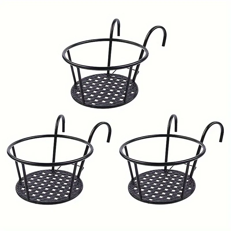 One pack of 1/2/3 iron art hanging flower pots with hanging hooks, metal plant planting hanging basket, detachable, for balcony