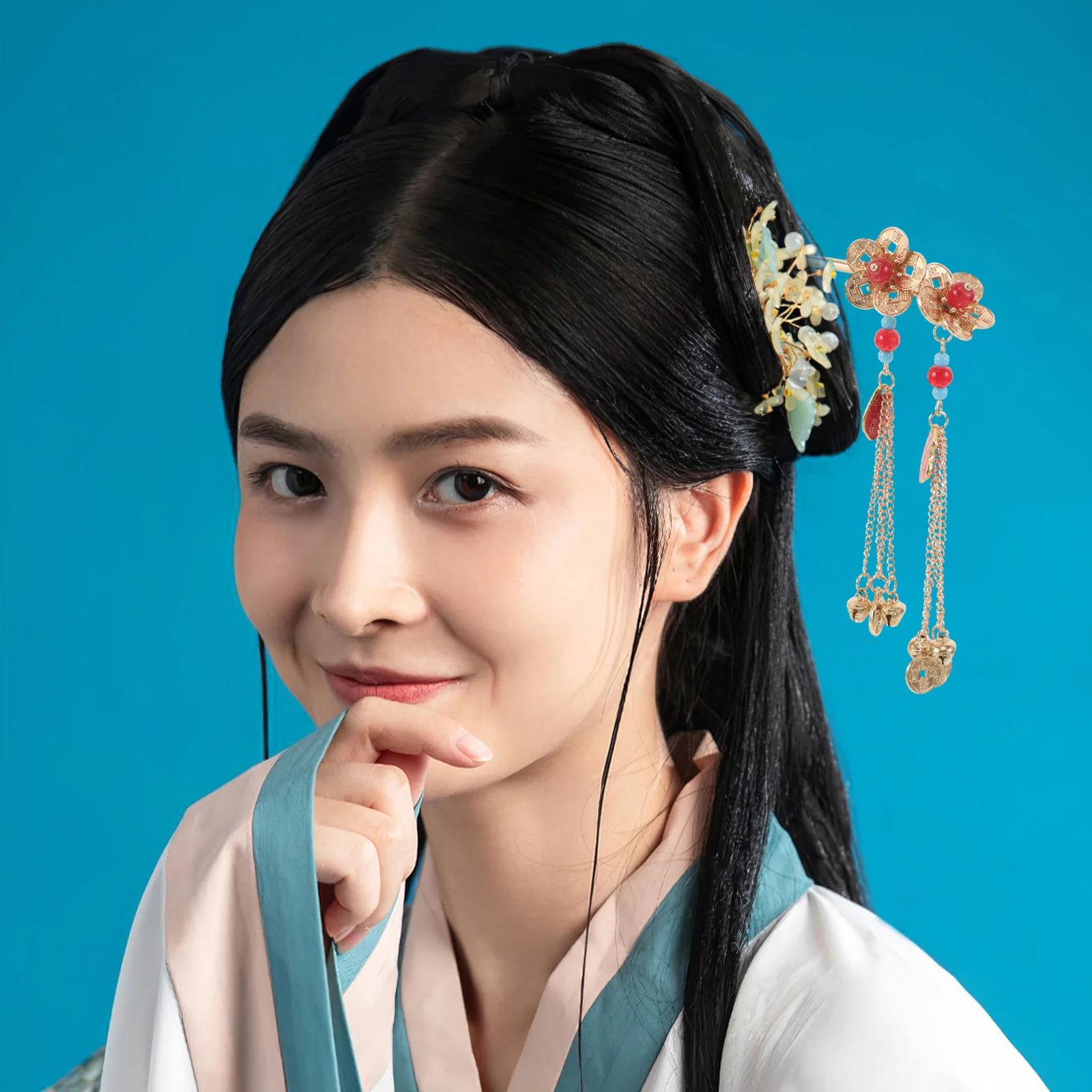 

2 шт. изысканные китайские аксессуары для волос монета цветочные мотивы богатство процветание традиционные фестивали современные