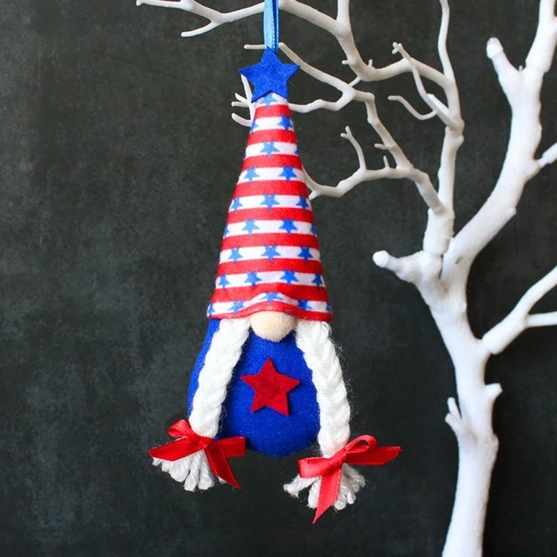 

090B 8 Pack Independence Day Gnome Faceless Lucky for Doll Plush Ornaments Set July 4th Patriotic Gnome Hanging Home Decorati