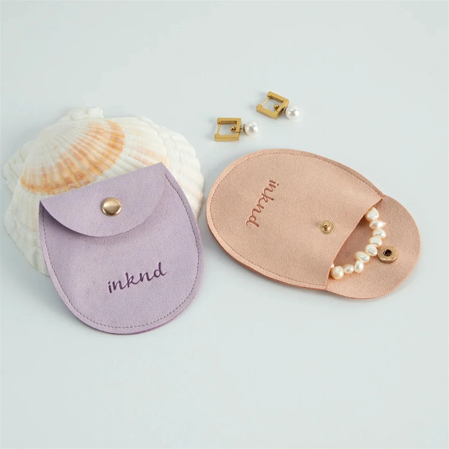 

New style saddle bag personalized logo print jewelry pouch microfiber bag custom earrings packaging pouch chic ring bags wholesa