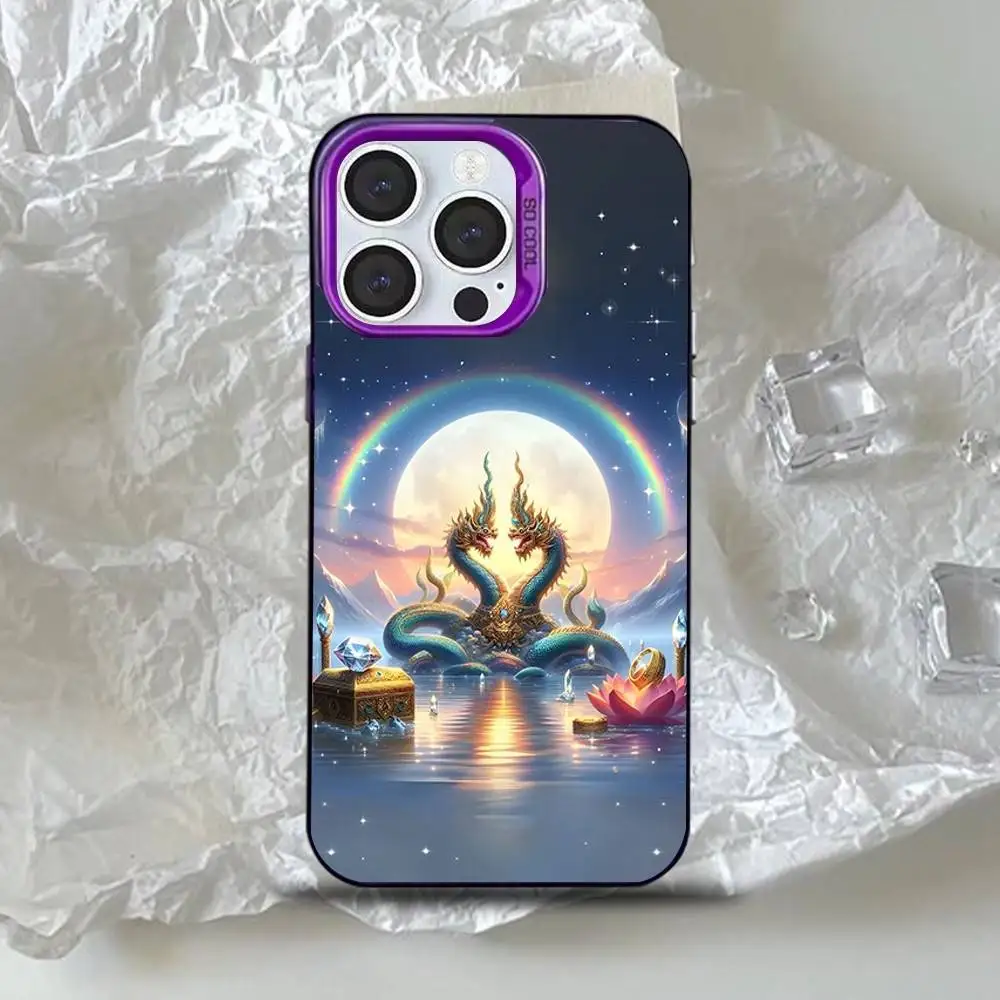 حافظة هاتف تايلاند ناغا آرت لهاتف آيفون 17,16,15,14,13,12,11,Mini,Pro,SE,MAX غطاء سيليكون أرجواني غير لامع #3