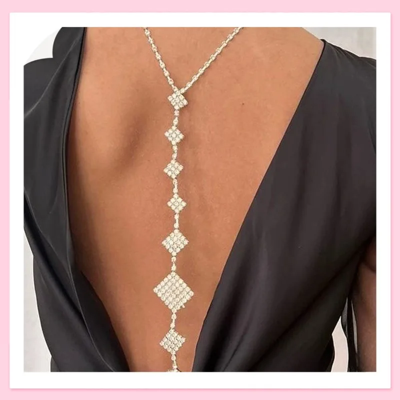 

Популярная универсальная цепочка на спину в форме ромба со стразами, аксессуар для невесты, цепочка на тело