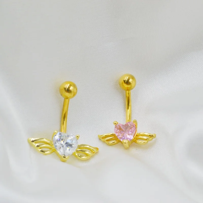 50PCS Heart CZ Navel Belly Ring Button Bar Navel Piercing Jewelry 14G Sexy Women Body Jewelry Golden