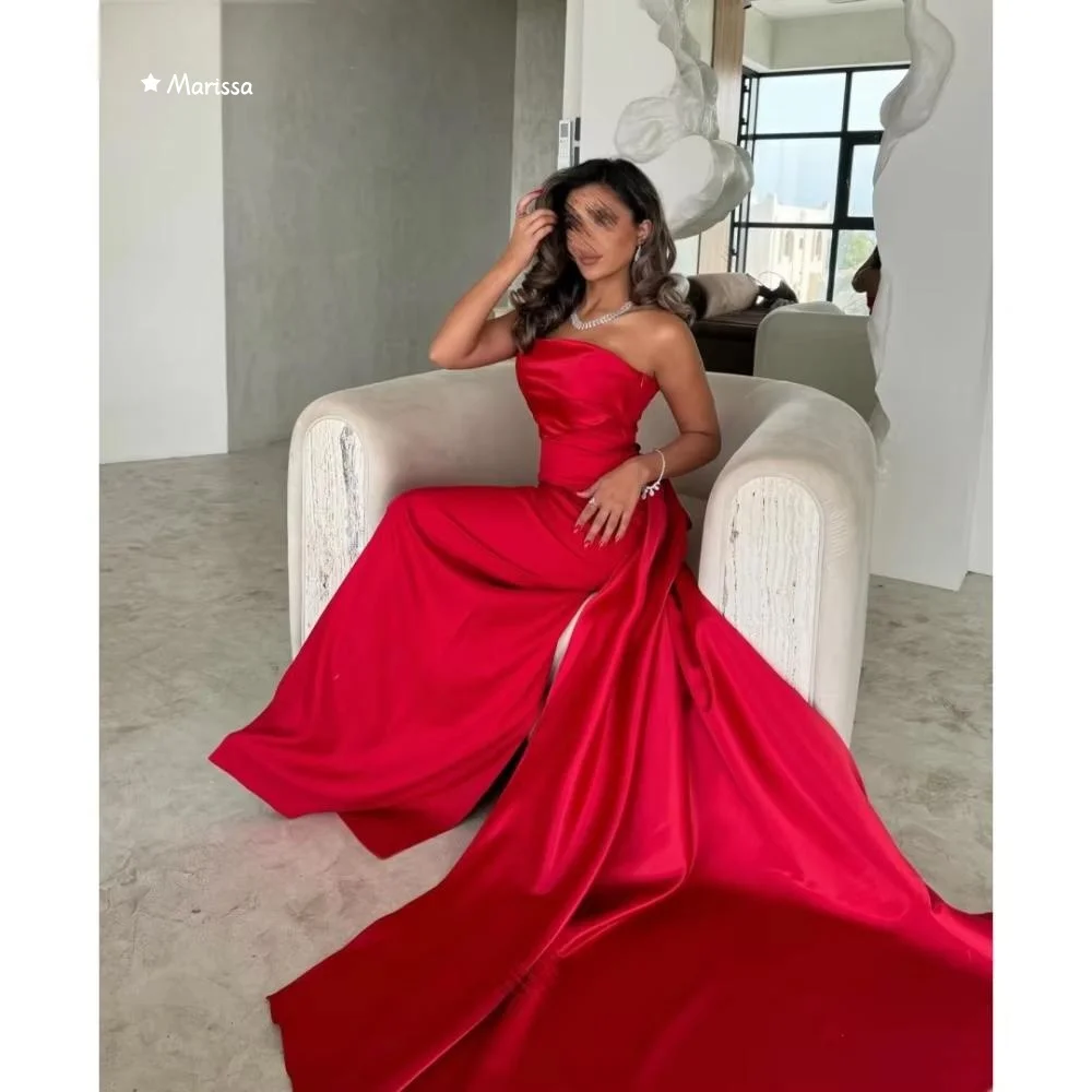 

Marissa Custom Made Prom Luxury Dress Long Fish Tail Off-shoulder Sleeveless Evening Dresses 2025 Woman Party Red Ribbon Wedding