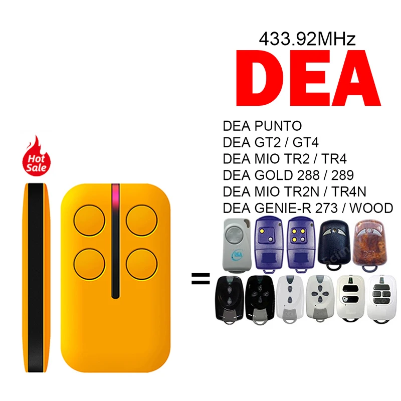 

For DEA MIO TR2 TR4 TR2N TR4N GT2 GT4 GOLD 288 289 PUNTO GENIE-R WOOD 273 Garage Door Electric Gate Remote Control 433.92MHz