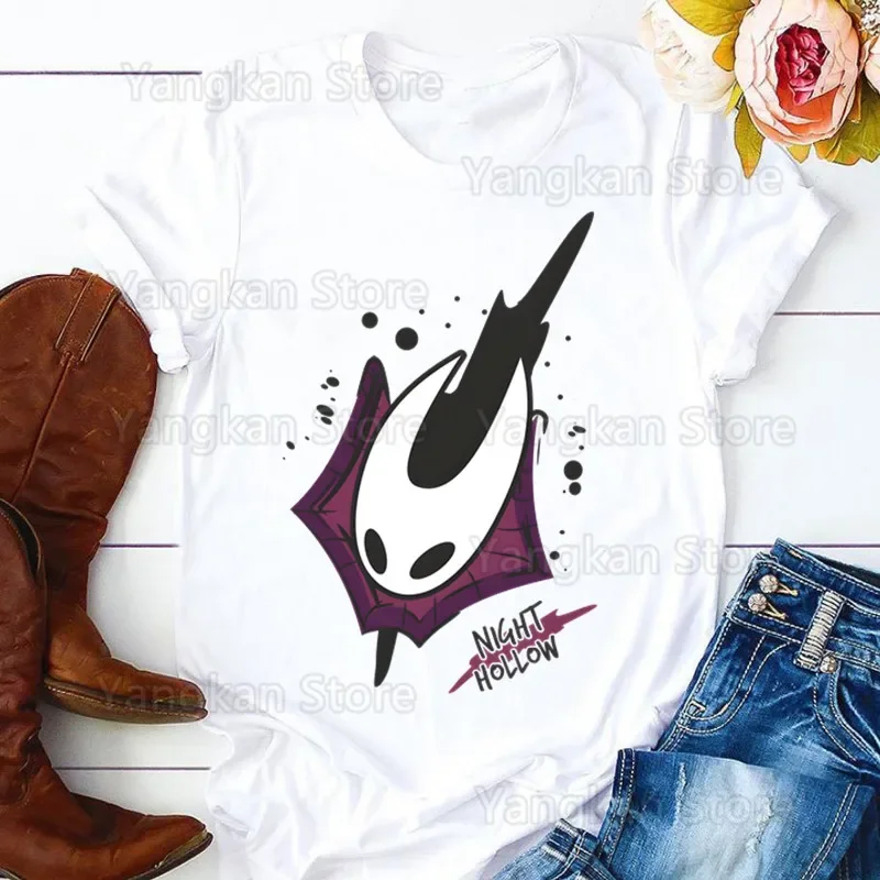 

Hollow Knight Ghost Knight Game Skull Top T Shirt Ladies Graphic Female Tee T-Shirt Cartoon Mom Summer T-shirts