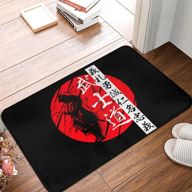 Bushido Code Samurai Kanji Black Door Floor Kitchen Bathroom Mats Anti-Slip Japanese Warrior Katana Doormat Entrance Carpet Rug