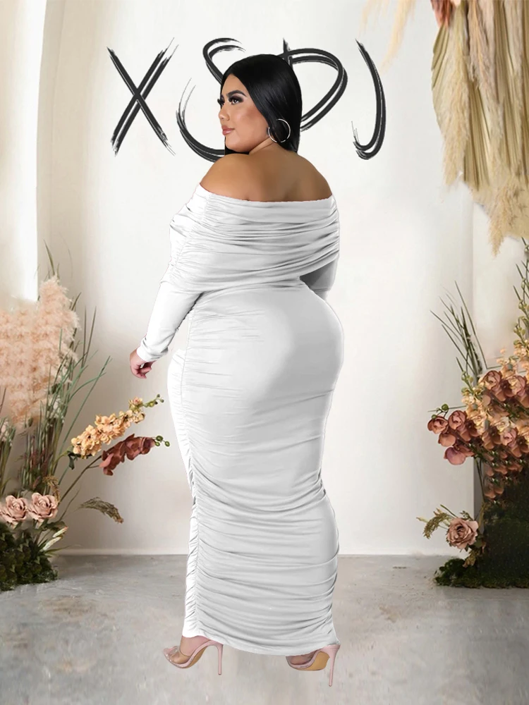 Tight Long Dress Woman Pleated Off Shoulder Birthday Dress Elegant and Chic Plus Size Sexy Dress Wholesale Dropshipping