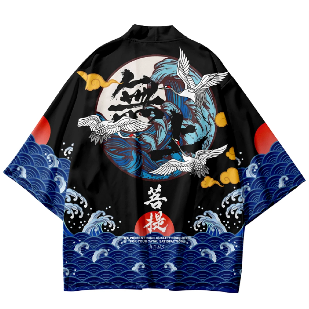 

Traditional Crane Print Haori Kimono Japanese Fashion Shirt Clothing Women Men Harajuku Streetwear Cardigan Yukata Cosplay