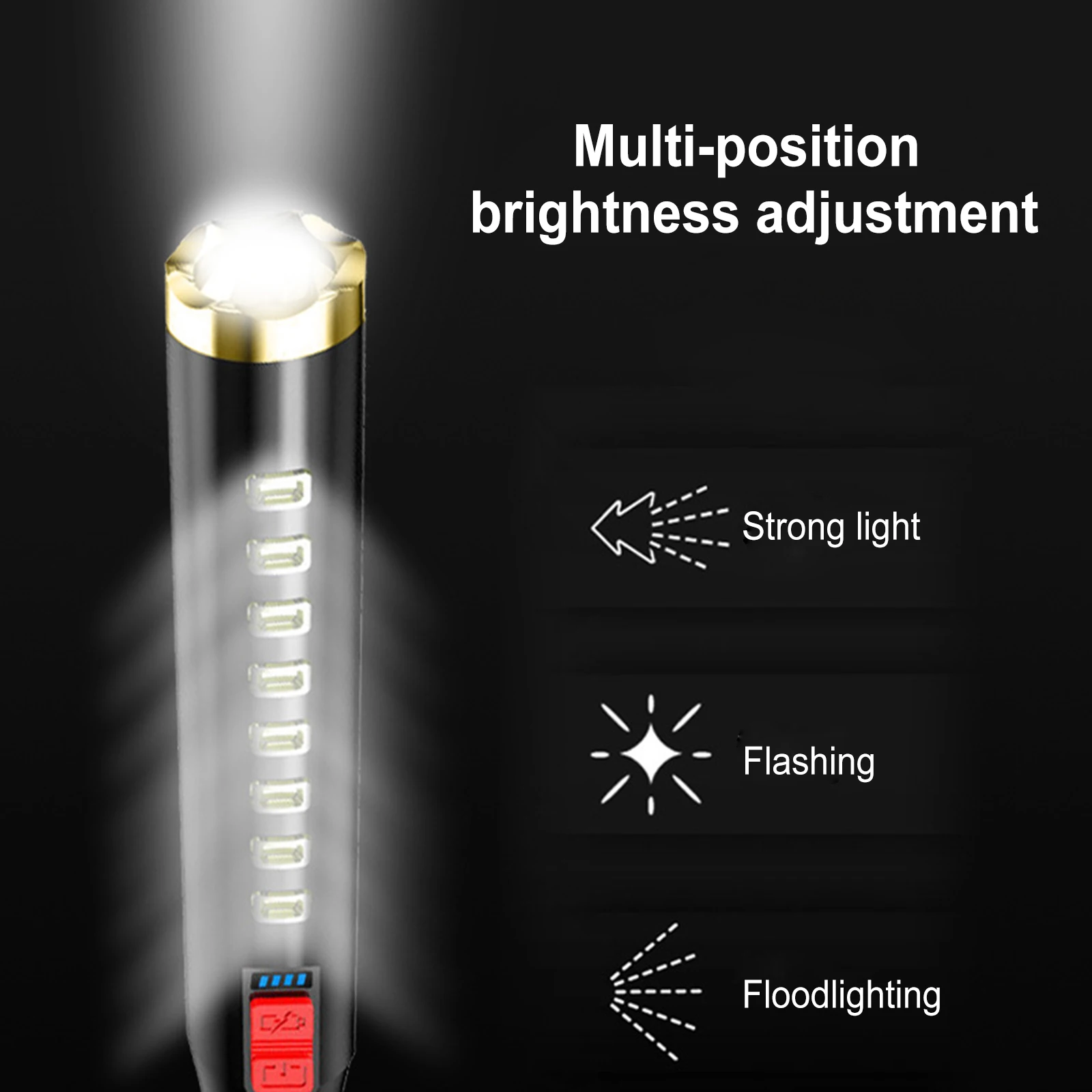 Linterna LED recargable con bate de béisbol, lámpara de seguridad, herramienta de iluminación de emergencia, 4 modos de luz
