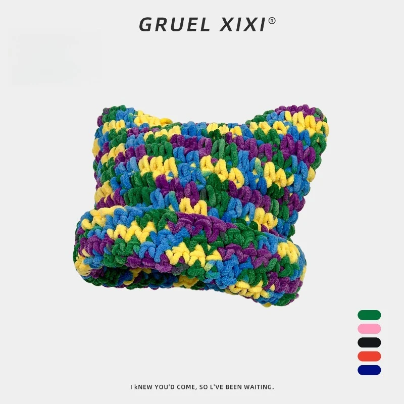 여성을위한 맞춤형 컬러 도파민 고양이 귀 니트 모자 가을과 겨울 두껍고 따뜻한 귀 보호 스컬리 비니