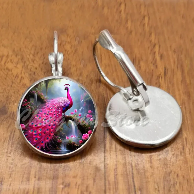 Vintage Green Peacock Feather Earrings For Women Bronze Plated Glass Dome  Earrings Jewelry