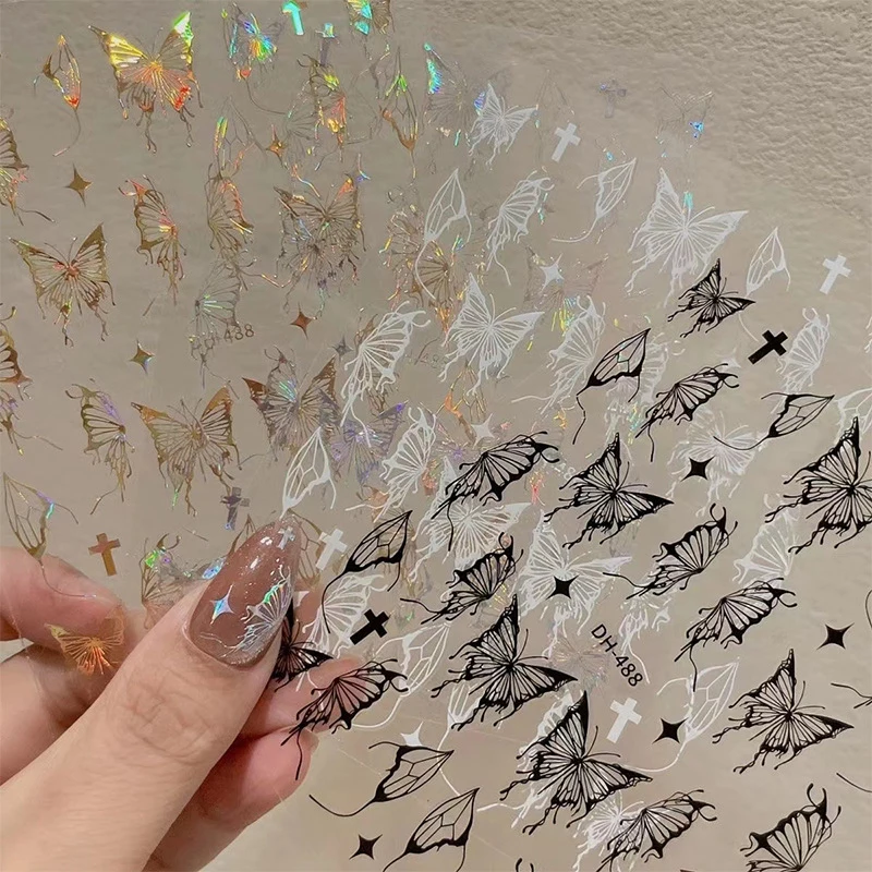 Vloeibare Holle Vlindersticker Kristal Diamant Sprankelende Schaal Lichte Vlinder Nagelsticker Nail Art Sticker Ontwerp Manicure Tool