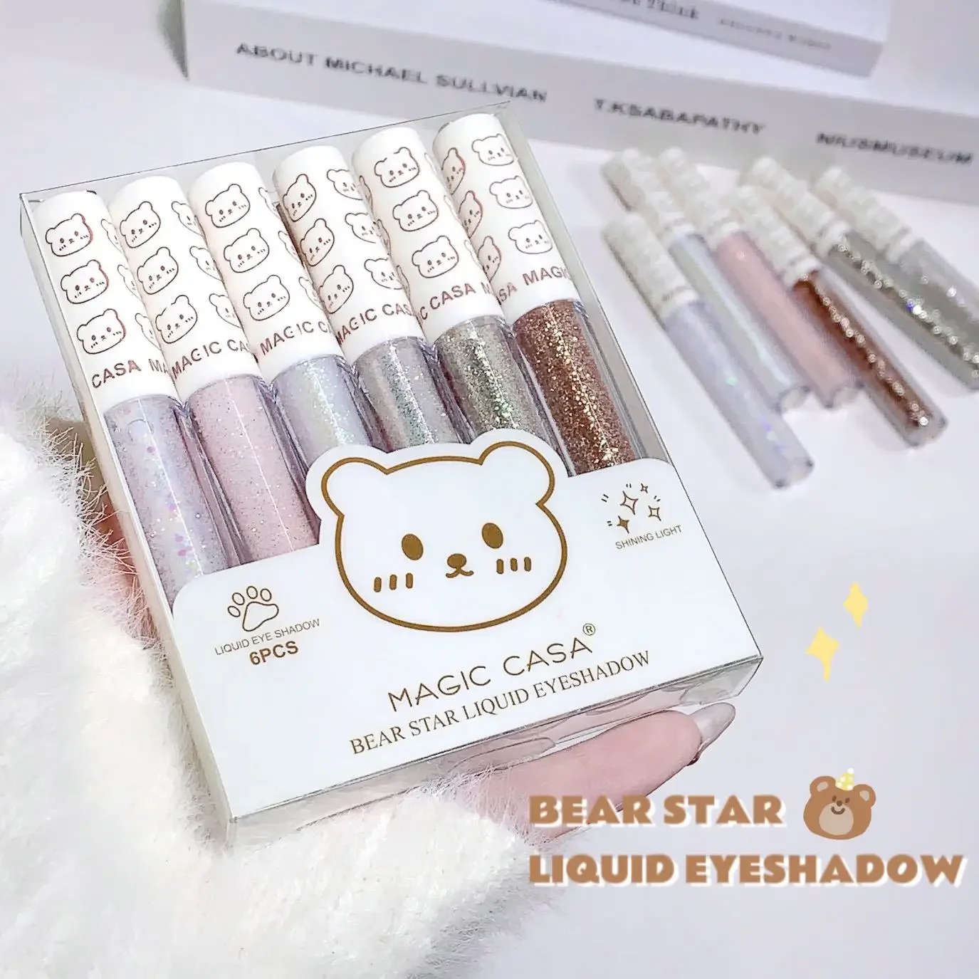 Hot MAGIC CASA น่ารักหมี Galaxy Highlighter Liquid อายแชโดว์กันน้ําเหงื่อ Non-แต่งหน้า Glitter เลื่อมเครื่องสําอางขายส่ง