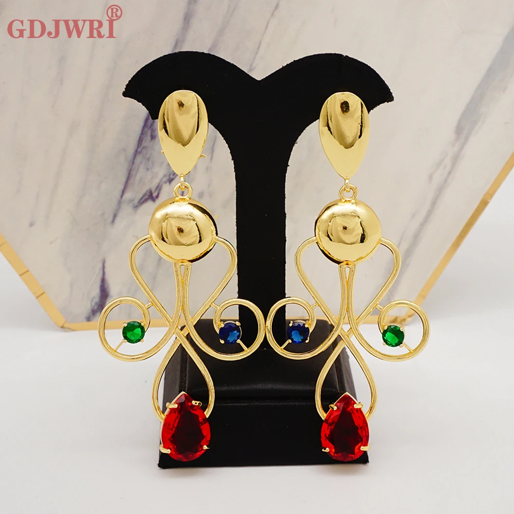 Trendy Dangle Drop Earrings For Women Gold Color Irregular Copper Bohemian Earings Rainbow Stone Jewelry  Daily Wear Gift