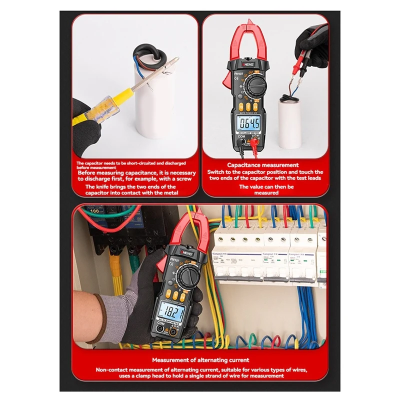 ANENG PN107 الرقمية المشبك متر التيار المتناوب/تيار مستمر الجهد صحيح RMS المتعدد 600A اختبار التيار NCV التعريفي أومر أدوات الأسود والأصفر