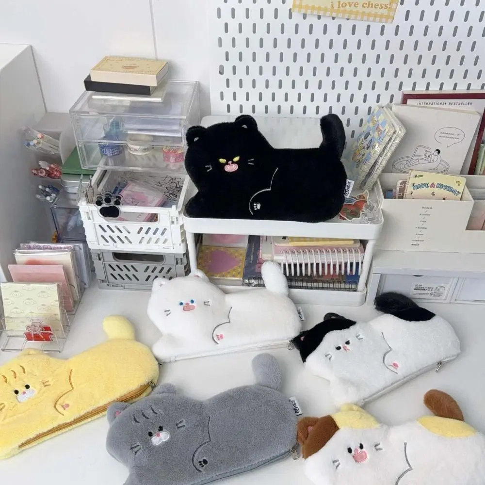 

Cute Plush Plush Cat Pencil Bag Large Capacity Zipper Cartoon Pencil Case Fluffy Cosmetics Stationery Storage Pouch Gifts