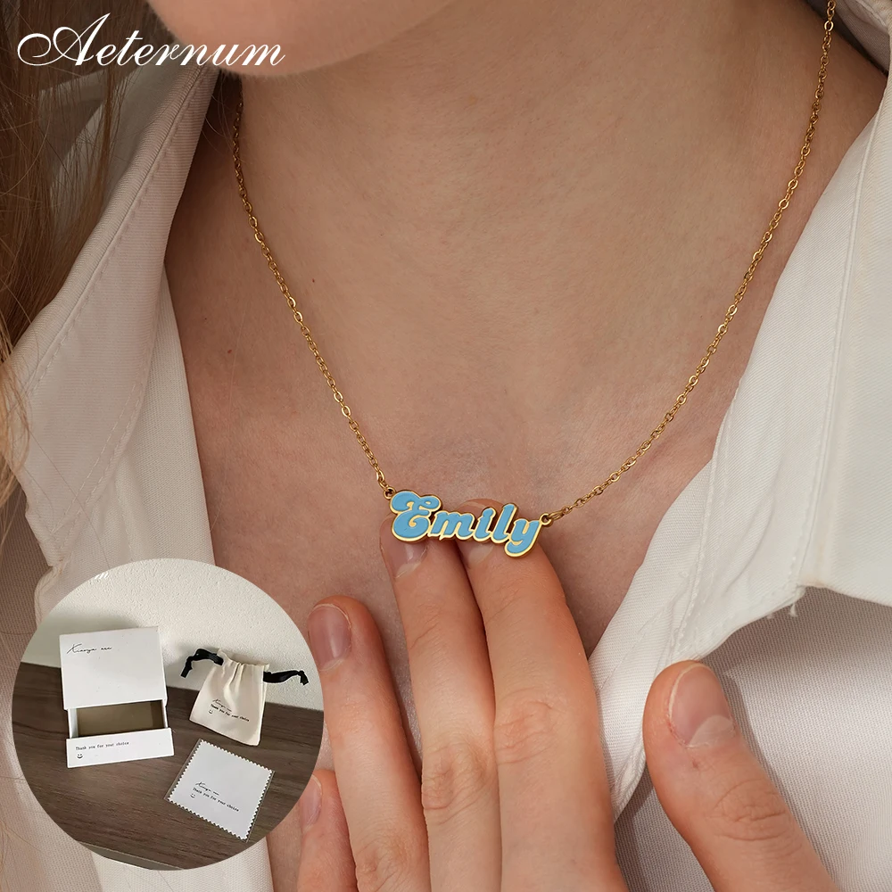 

Personalized Custom Name Necklace for Women Stainless Steel Enamel Letter Pendant Colorful English Name Festival Jewelry Gift