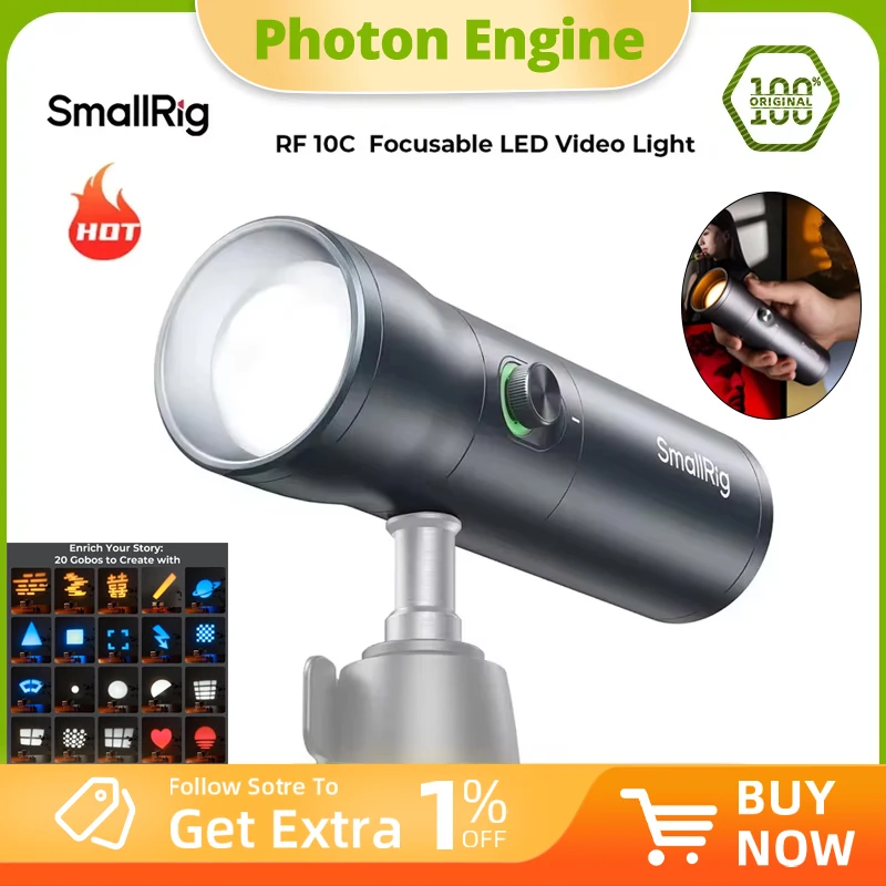 SmallRig RF 10C 휴대용 포커스 가능 LED 비디오 조명, 20개 이상의 라이트 필터 및 4색 LED 비드, 밝기 조절 가능 -4634