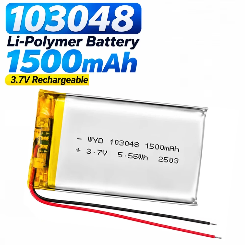 103048 3.7V 1500mAh LiPo Battery Rechargeable Lithium Polymer Battery with PCM Protection for GPS MP3 Speaker DIY