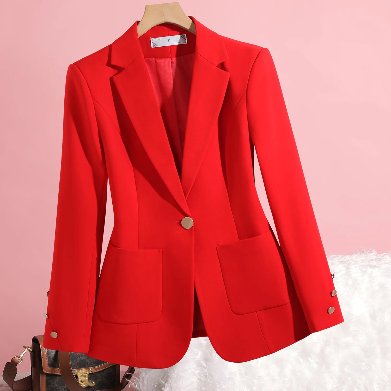 

Модный женский пиджак, пальто, женский белый, черный, красный, хаки, с длинным рукавом, женская деловая рабочая одежда, тонкая официальная куртка, осень-зима