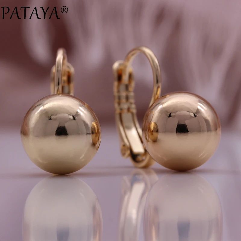 PATAYA New Retro Glossy Spherical Earrings 585 Rose Gold Color Fashion Wedding Party Jewelry Unique Metal Earrings