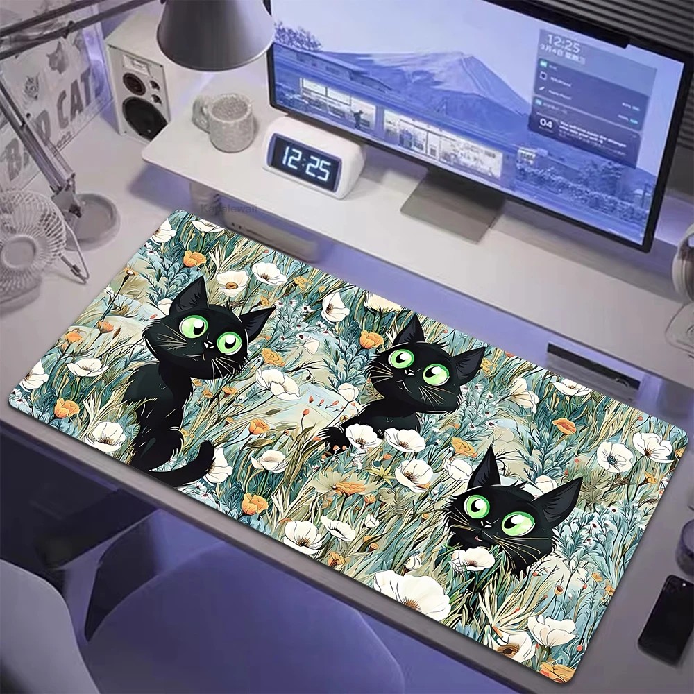 

Green Plant Mousepad Large Black Cat Mouse Pad Locking Edge Mouse Mat Gamer Kawaii Cute Keyboards Pads Office Rubber Desk Mat