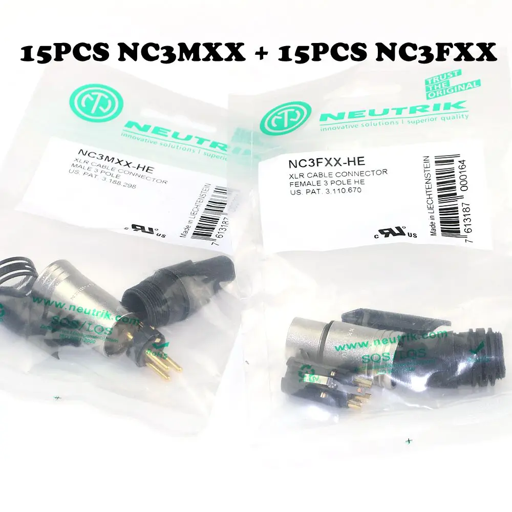 30PCS/lot FOR NEUTRIK connector 15PCS NC3MXX & 15PCS NC3FXX Male et femelle Un ensemble 3 Broches XLR Connecteur avec!