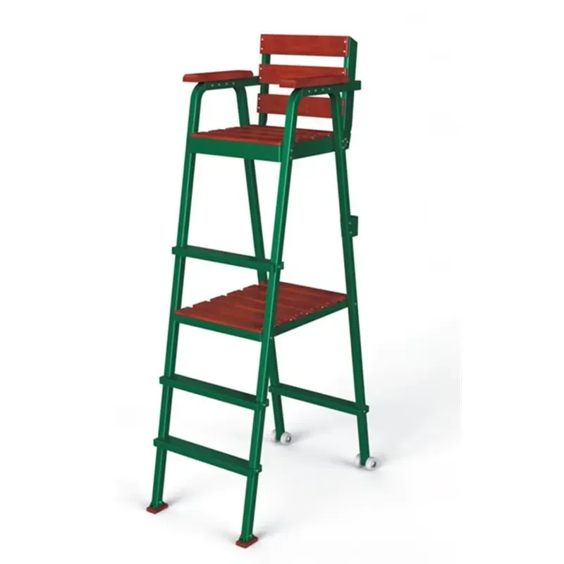 Steel Tennis Referee Chair With Awning Wooden Seat Umpire Stand Outdoor Court Equipment For Professional Match Officials