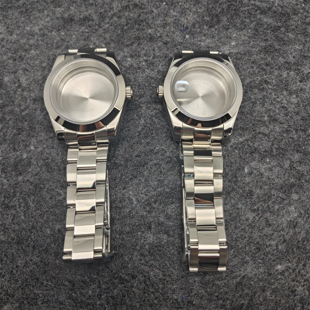 39mm Watch Case Set with Strap Oyster Sapphire Crystal Men Watch Accessories Stainless Steel Case for NH35/ NH36 Movement