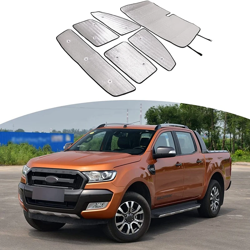 Windshield Sunshade Kit For Ford Ranger 2015-2021 Car Front Window Sun Shade Foldable Sun Visor Cover Accessories, 6PCS