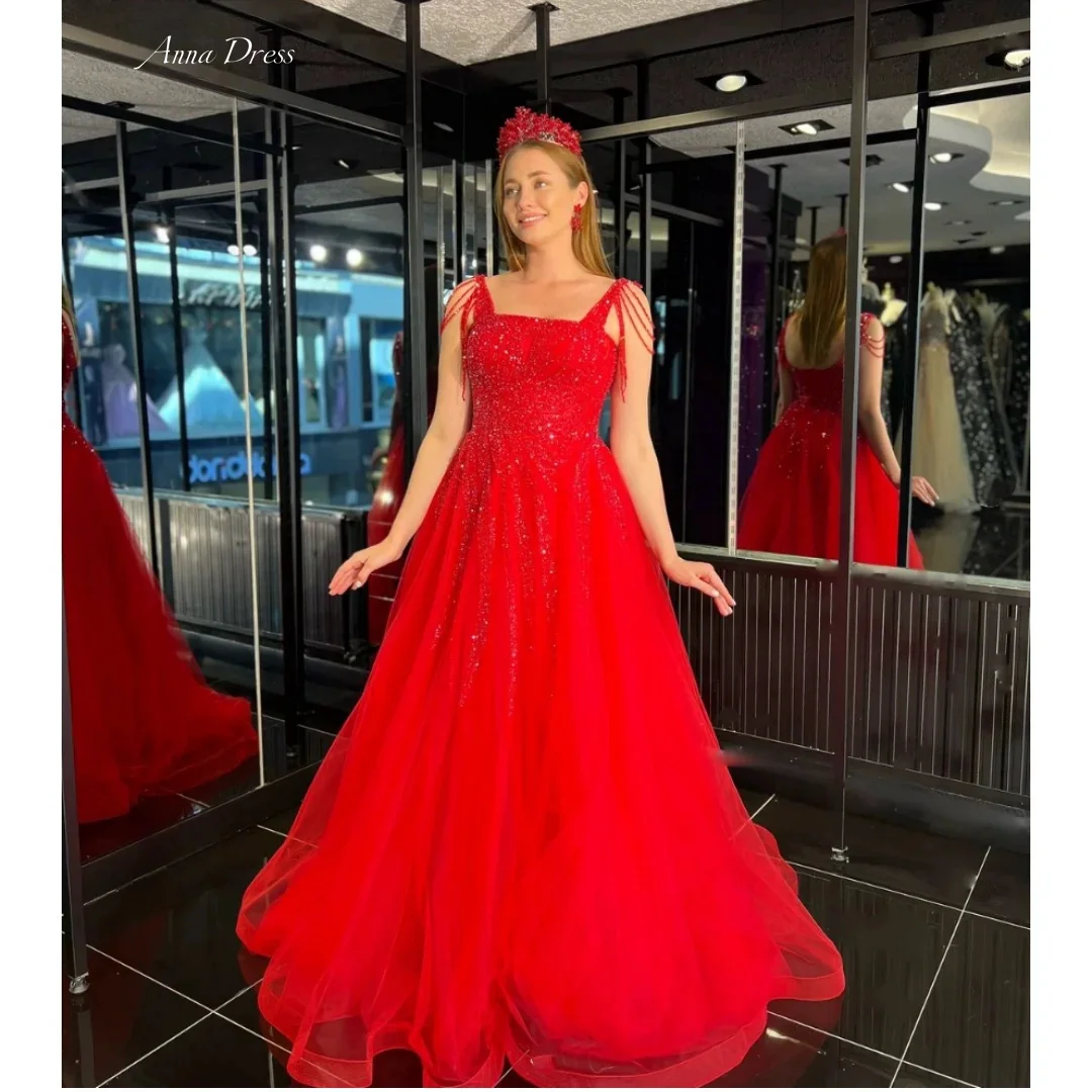 

Anna Shiny Luxurious Women's Evening Dresses for Special Occasions Custom Made Wedding Party Dress Line A Red Floor-to-ceiling