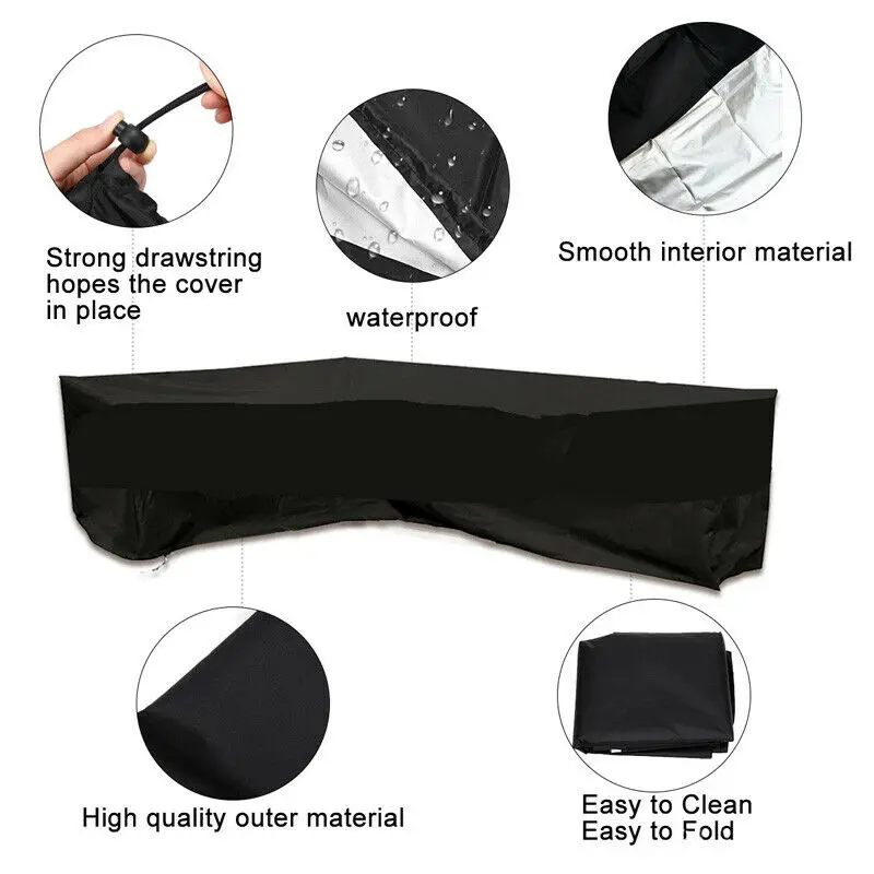 L Shape Furniture Waterproof  Cover Outdoor Garden Patio Rattan Sofa Dustproof V Shaped Mold Resistant Cover black，10 sizes. view 4