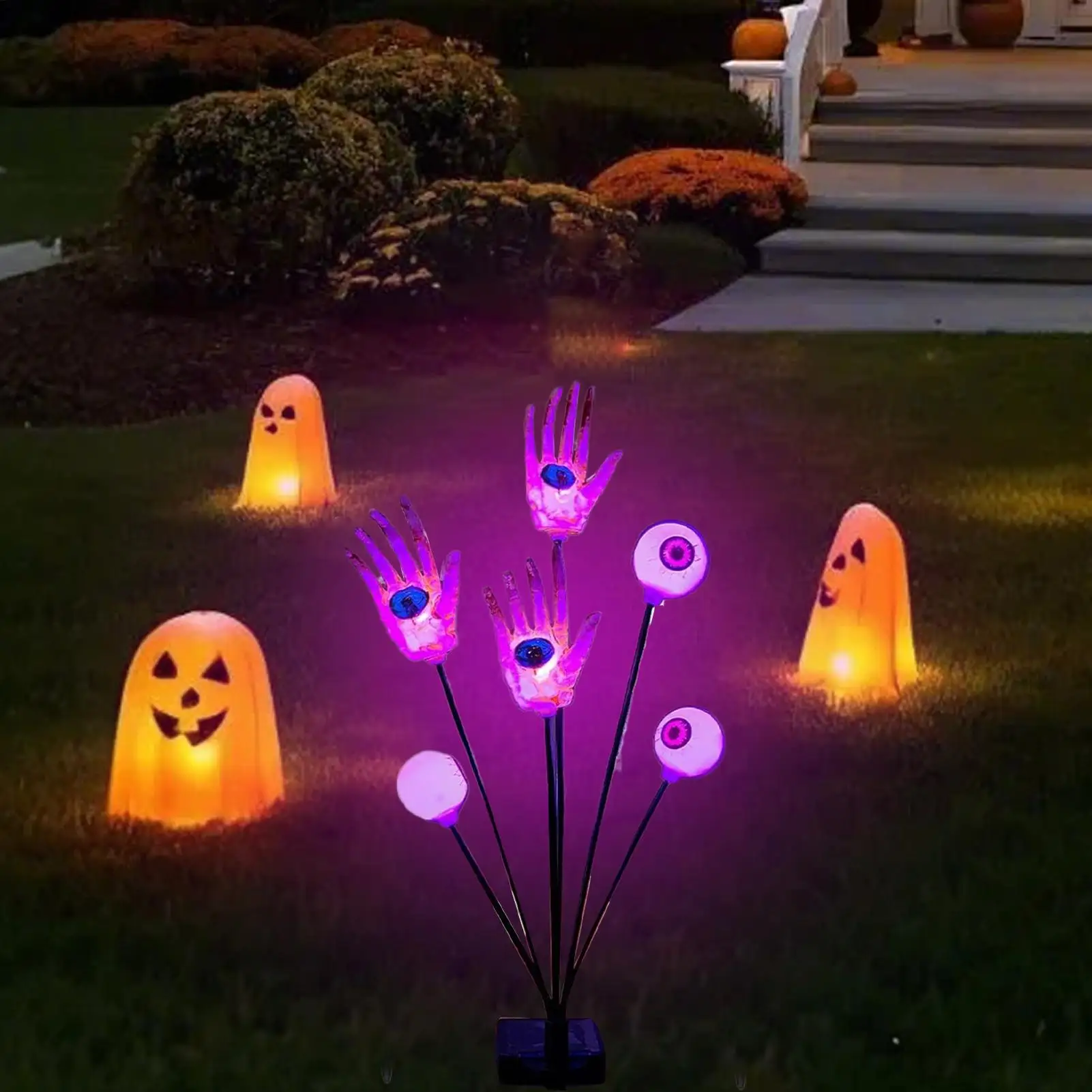 Hand Stake Lights Skeleton Hands Eye Balls Stake Light Solar-powered Scary Waterproof Decorations For Graveyard Yard Outdoor