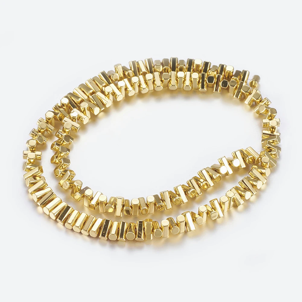 5Strands Non-magnetic Synthetic Hematite Beads Column Spacer Beads Golden Plated For Necklace Bracelet Jewelry Making 6.5x3mm